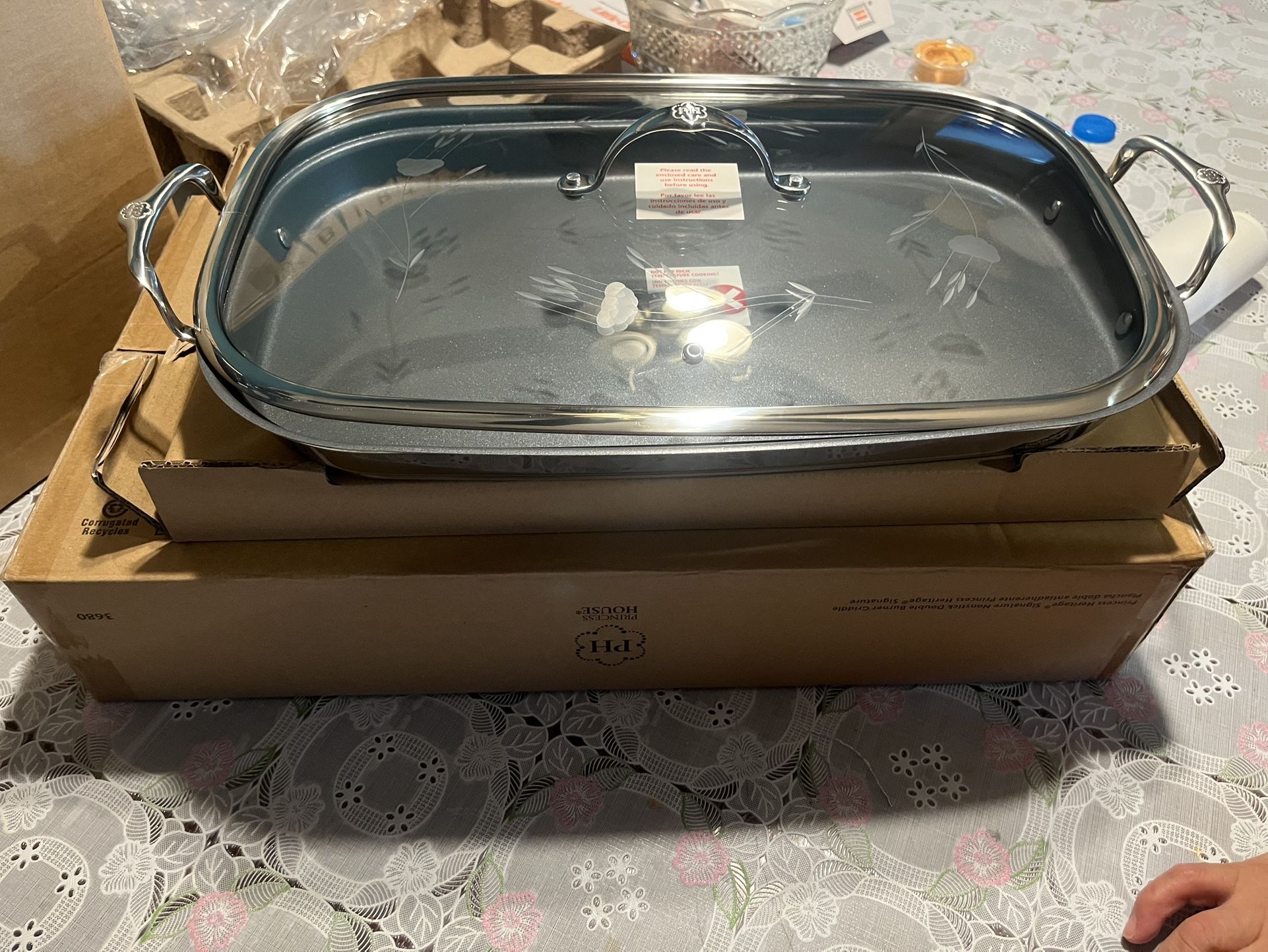 Princess House Stainless Steel Nonstick Rectangular Pan with Glass Lid