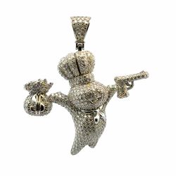 Men’s Sterling Silver 925 Moissanite 4.09 CTW Iced Out Pillsbury Doughboy 2” Inch Pendant for Necklace GP3136747