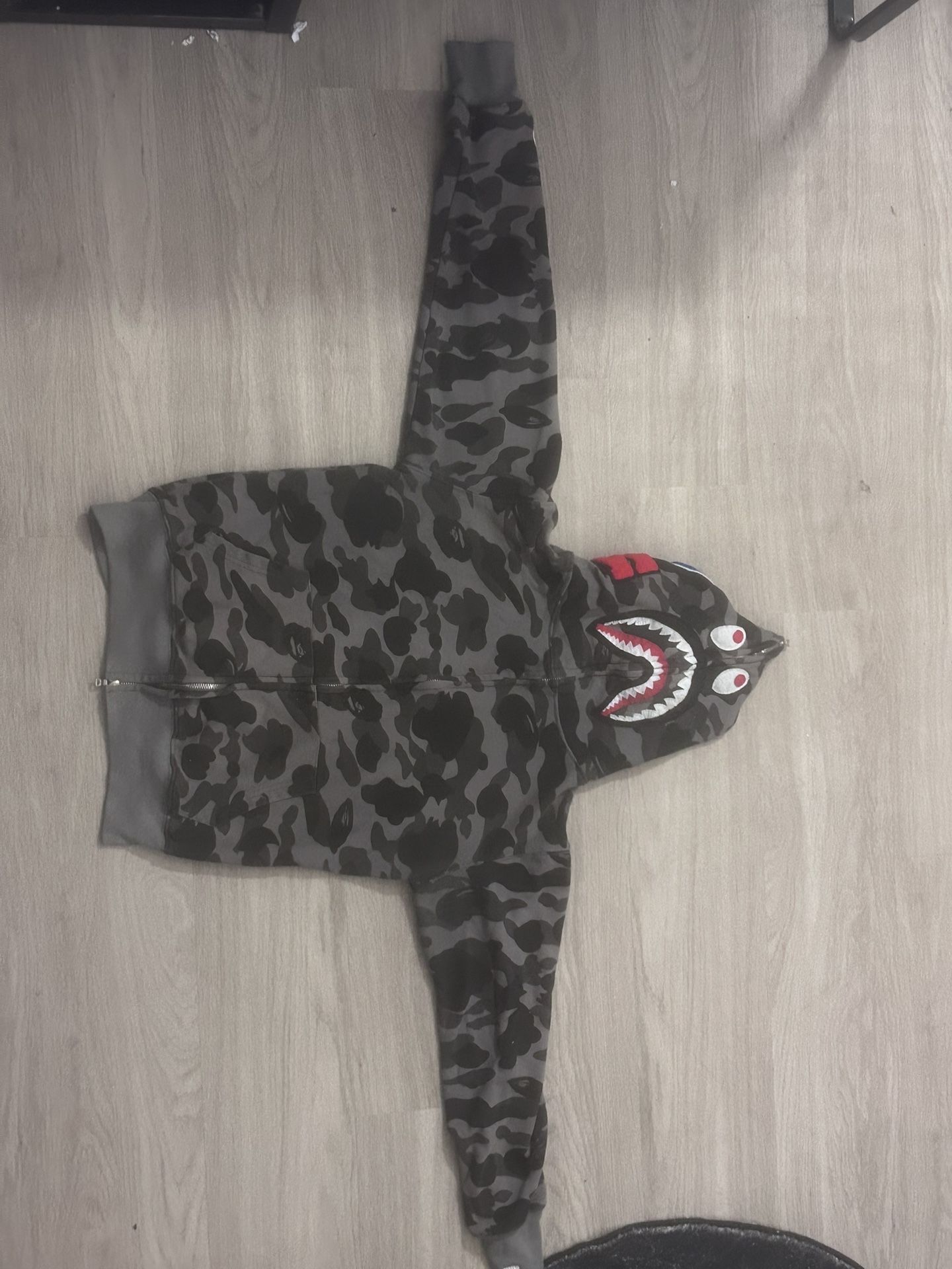 Authentic BAPE Color Camo Shark Full Zip Hoodie – Black (Size M)