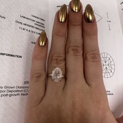 4.05 Carat G VVS2 Oval Diamond Solitaire Engagement Ring Rose Gold Crushed Ice 