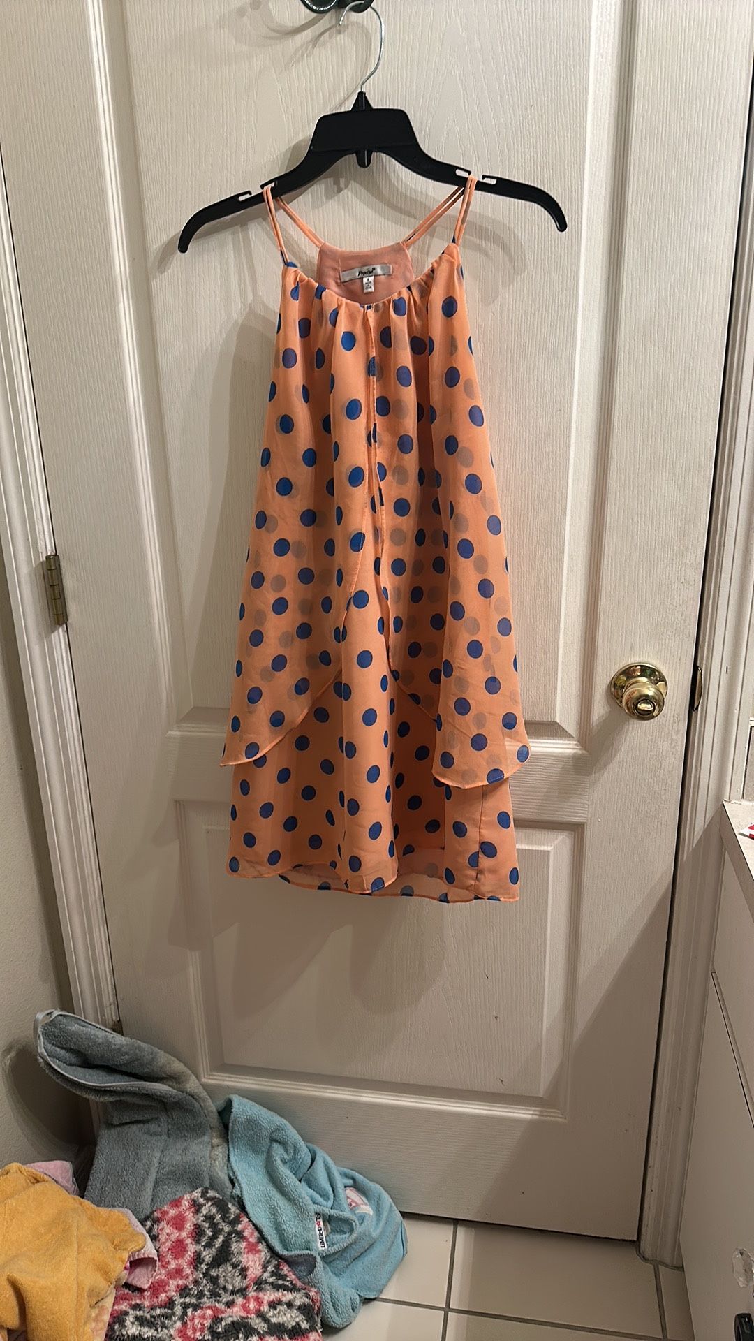 Papaya Peach & Blue Polka Dot Dress