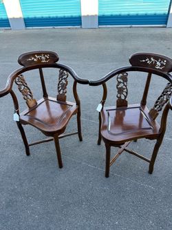 Pair of Chinese Rosewood Armchairs with Mother of Pearl Inlay