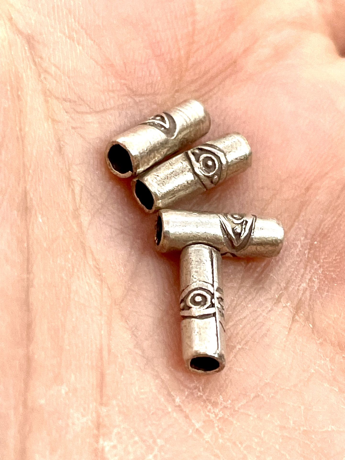 New Sterling Silver Carved Tube Beads