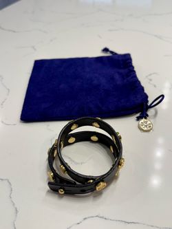 Tory Burch Double Wrap Leather Bracelet – Black & Gold