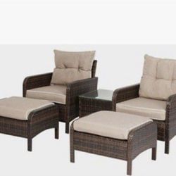 5 Pcs RATTAN WICKER Lounge Chair Set