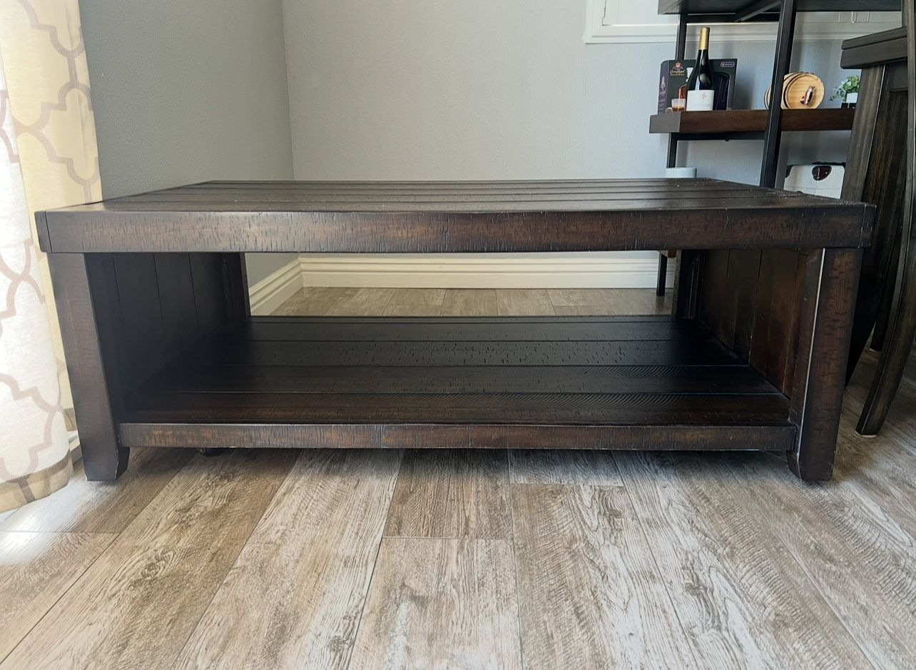 Brown Wooden Coffee Table with Wheels 