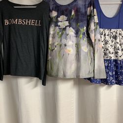 One Victoria Secret Top, Sleeveless Print Top, And Long Sleeve Print Top