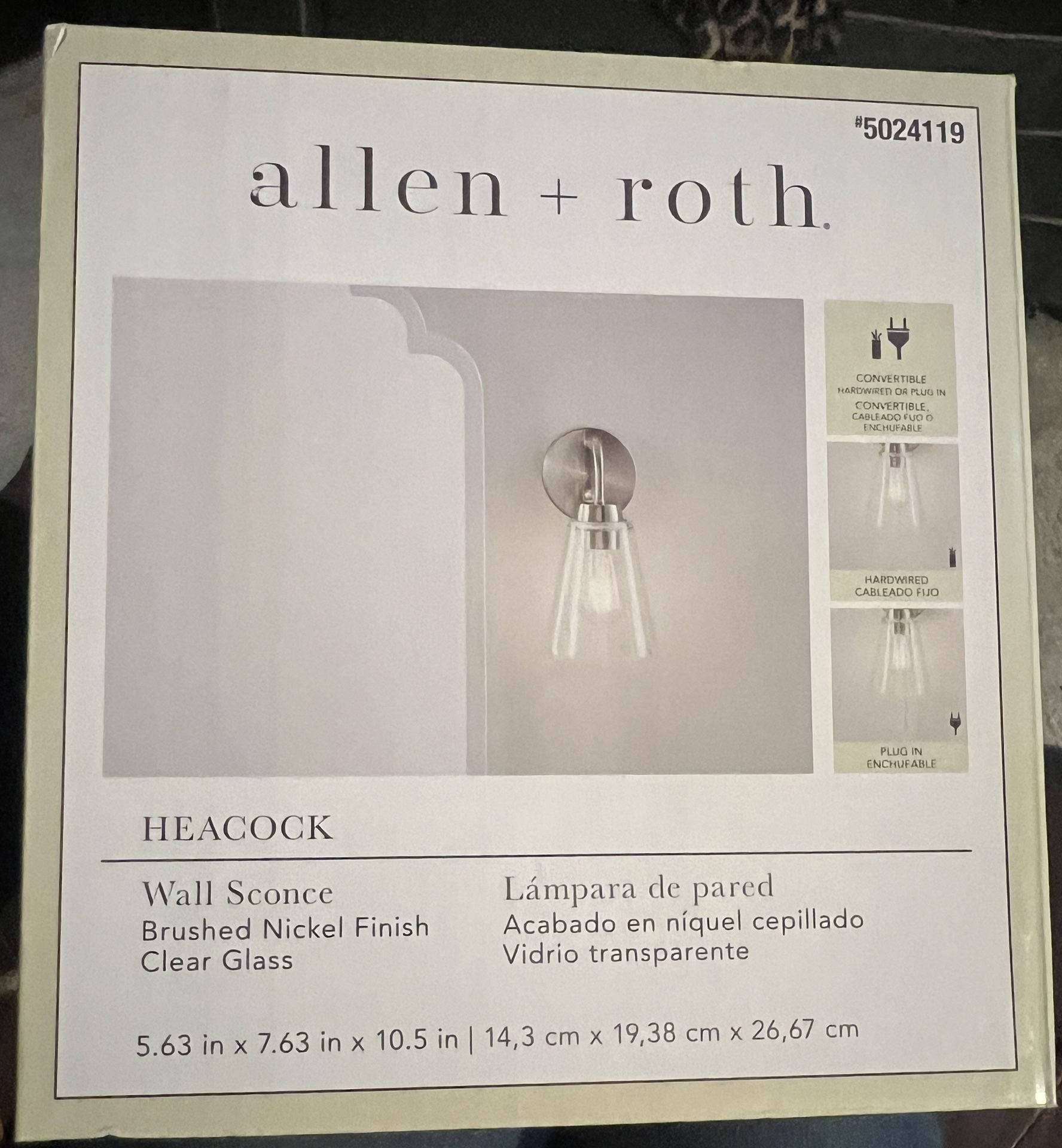 Allen + Roth Heacock Brushed Nickel Wall Sconce – 1-Light Clear Glass Fixture, Modern Transitional Vanity Light for Bathroom, Bedroom, or Hallway 