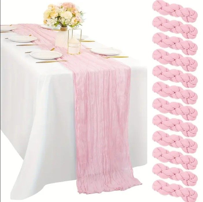 10 Light Pink Cheesecloth Table Runners Fpr Weddings, Baby Shower, Special Event