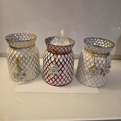 Set of 3 Mercury Glass Snowflake Lamp Holders 