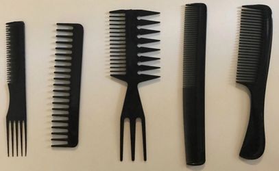 2 X 5 Different Salon Stylist's Comb Set-Black Combs- Beauty/Hair Essentials