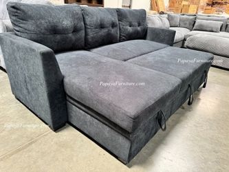 NEW Navy Blue Black L Shape Sectional with Storage Chaise and Pull out Sleeper Bed sofa sofabed