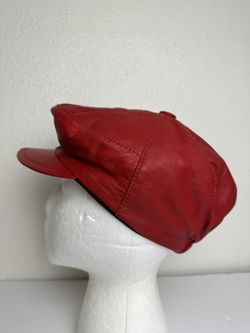 Red Soft Leather Newsboy Cap Hat Turkey