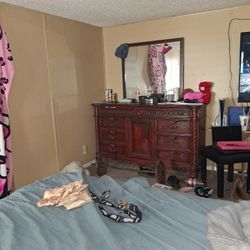 Bed Frame, Mirror With Dresser And Cabinet