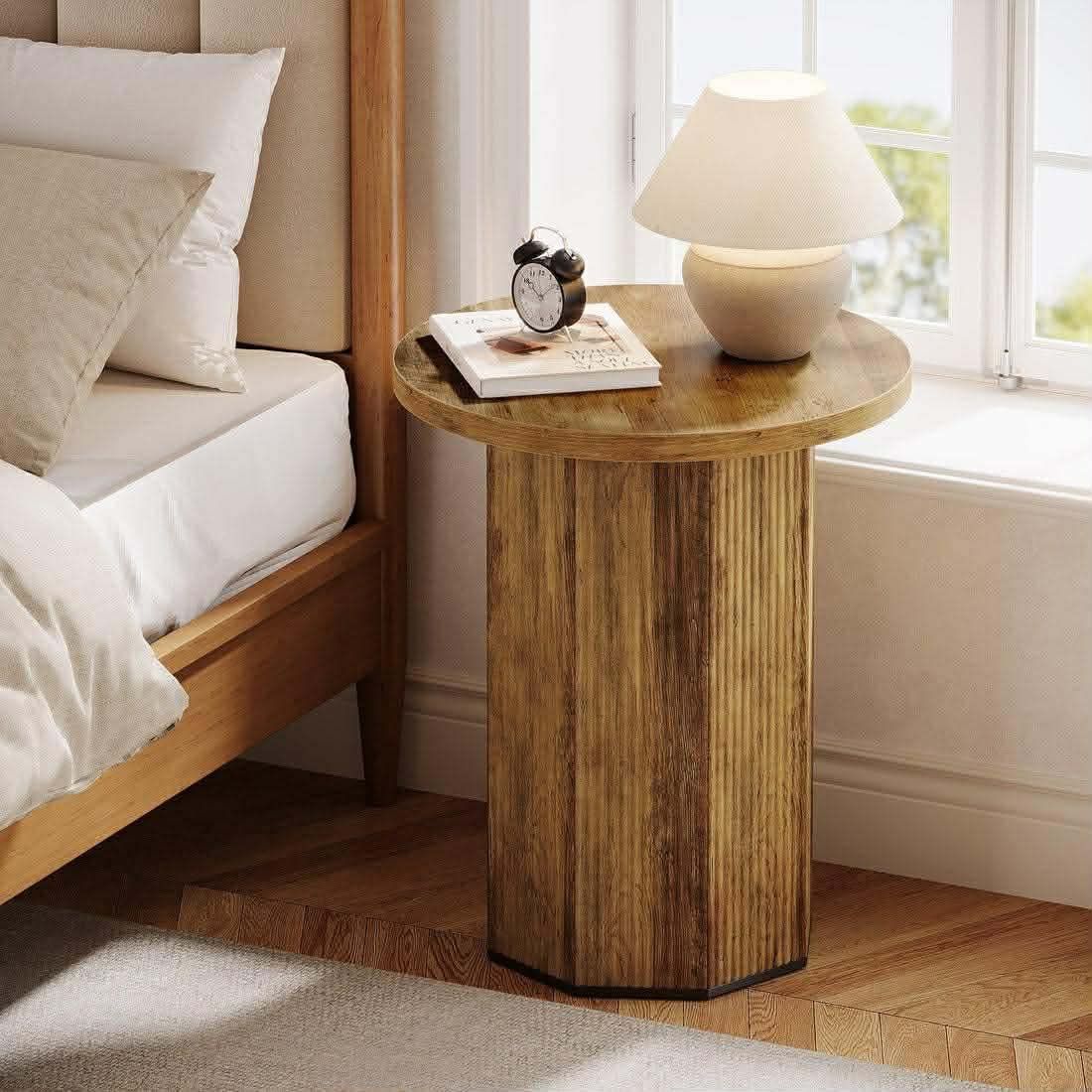 Round End Table Narrow Side Table Nightstand With Stable Pedestal