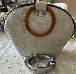 Patricia Nash Gray Woven Crossbody with Amber Ring Handle-
