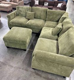 New 99x99 Sage sectional couch with ottoman / free delivery