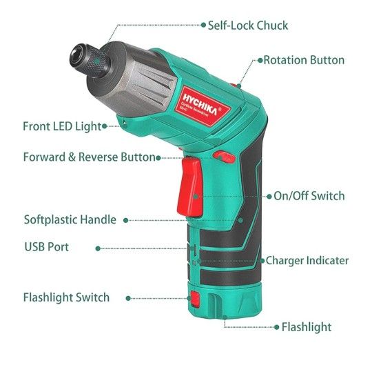 3.6V 2.0Ah Electric Screwdriver Rechargeable Screw Gun, Front LED and Rear Flashlight