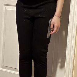 Girl Old Naby Black Thick Leggings With Silver Glitter 
