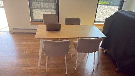 Real Wood table with metal legs. Chairs sold separately.
