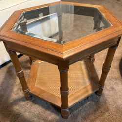 Glass And Wood Antique Side And End Tables