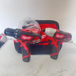 Milwaukee M12 12V  Cordless Drill Driver/Impact Driver Combo Kit w/ Two 1.5Ah Batteries, Charger Tool Bag (2-Tool)