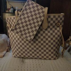 Daisy Rose cream checkered tote Bag