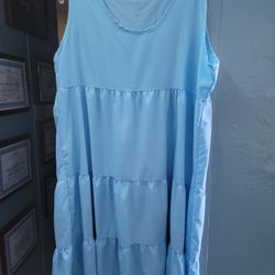 3xlarge Baby Blue Cotton Dress Knee Length