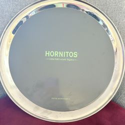 Never Use Silver Tone Metal Round Tray-Hornitos 14” Diameters Made in India