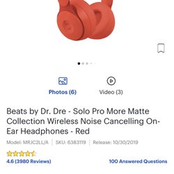 Beats by Dr. Dre - Solo Pro More Matte Collection Wireless Noise Cancelling On-Ear Headphones - Red