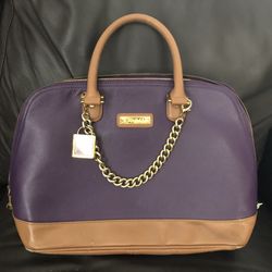 Joy Iman Leather Shoulder Bag Tote Sachel Gold Chain Watch