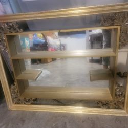 Vintage Gold Shelf With Mirror Over 100 Years Old