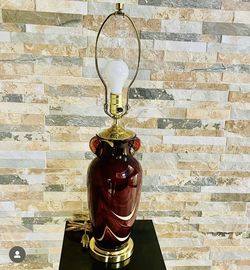 Vintage Murano Blown Fire Glass Red & White Lava Patten Table Lamp 