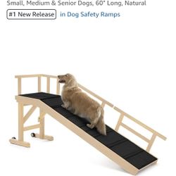 Dog Ramp for Bed or Couch, Wooden Pet Ramp with 20° Gentle Slope, Removable Side Rails, Non-Slip Surface, Top Platform & Wheels, Safe Bed Ramp for Sma