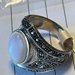 4 - STERLING SILVER WOMENS GEM STONE RINGS! AMBER*MARCASITE*BLACK ONYX*GREEN MALACHITE! .925 Sterling Silver! 