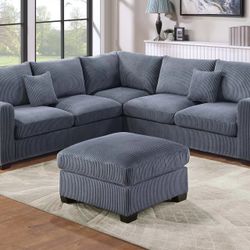 Gray Sectional Sofa With Ottoman