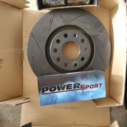 00-05 Audi PowerSport Front Black Zinc Slotted Brake Rotors Kit + Ceramic Brake Pads

