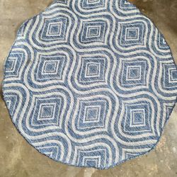 Blue & Light Gray Round Rug