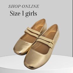 Zapatillas De Vestir Para Niñas Talla 1, Nuevo Sin Caja Color Dorado.