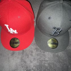Black Boston Hat And Red LA Dodgers hat