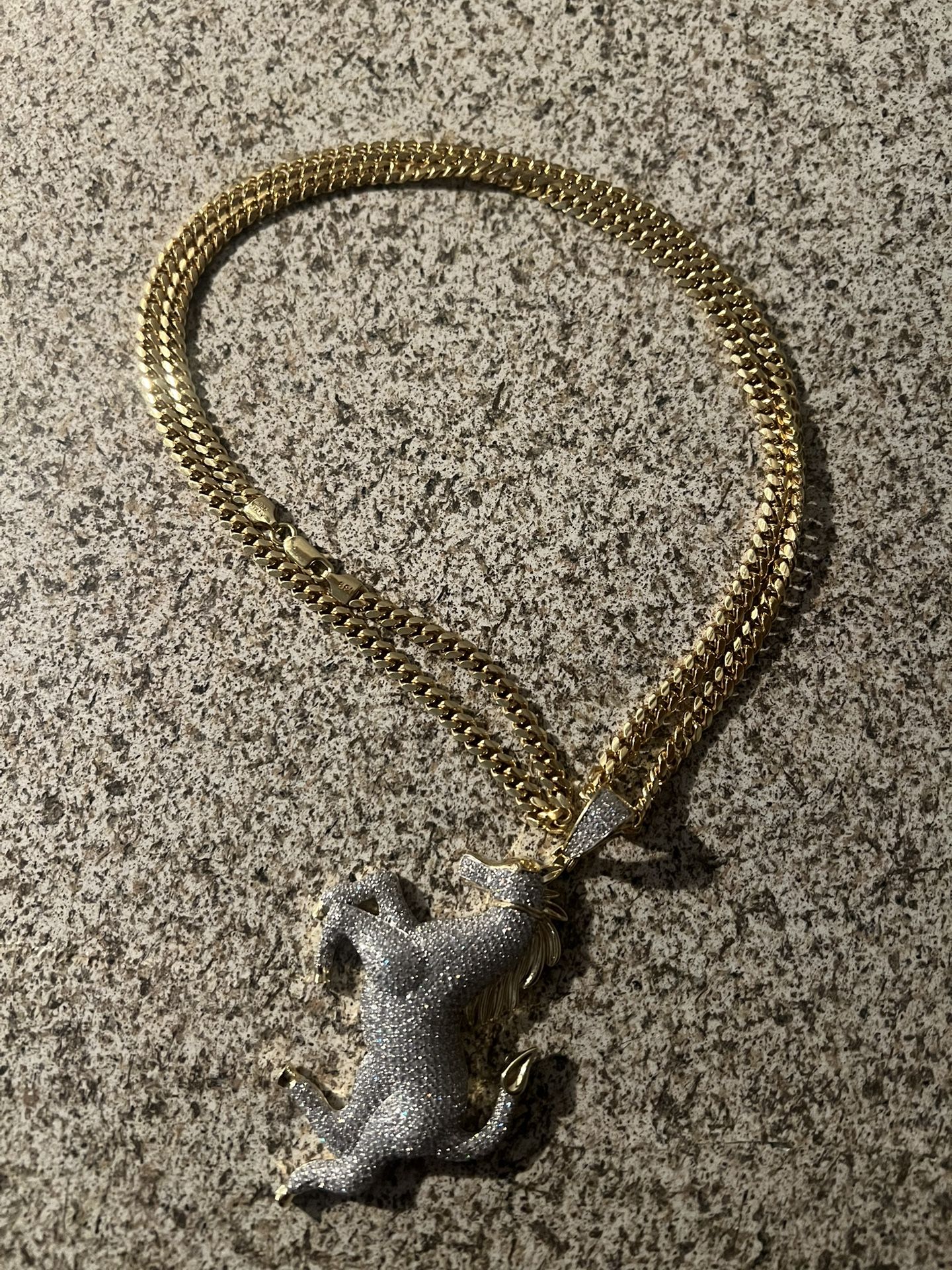 Italy Gold Sterling Silver Miami Cuban Link w/ Horse Charm