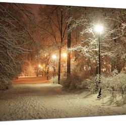 36in X 24in sechars - Warm Winter Park Canvas Prints Alley and Shining Lanterns Picture Wall Art USA Landscape Photo Modern Home Living Room Bedroom D