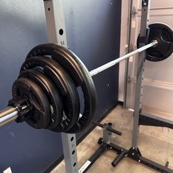 Brand New Olympic 170Lb Rubber Grip Weight  Plates + Barbell Home Gym Equipment 