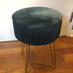 Blue Footstool/mini End Table With Storage Compartment