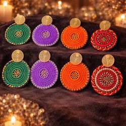 ✨ Colombian Handcrafted Embroidered Earrings – 24K Gold Plated Elegance ✨