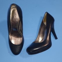 Alfani "Maddy" Almond Toe Black Leather Platform Pumps Size 7