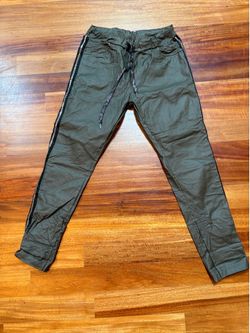 Brand New Venti6 Made in Italy Olive Metallic Coated Jogger Pants Silver Trim Size M