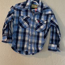 2T Boy Blue Plaid Patterned Button Shirt
