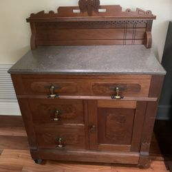 Elegant Antique Washstand With Chocolate Marble Top