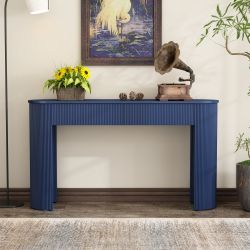 Entryway Table with Fluted Design, Modern Console Table with Storage, Oval Top and 2 Drawers for Entryway and Living Room (Navy)